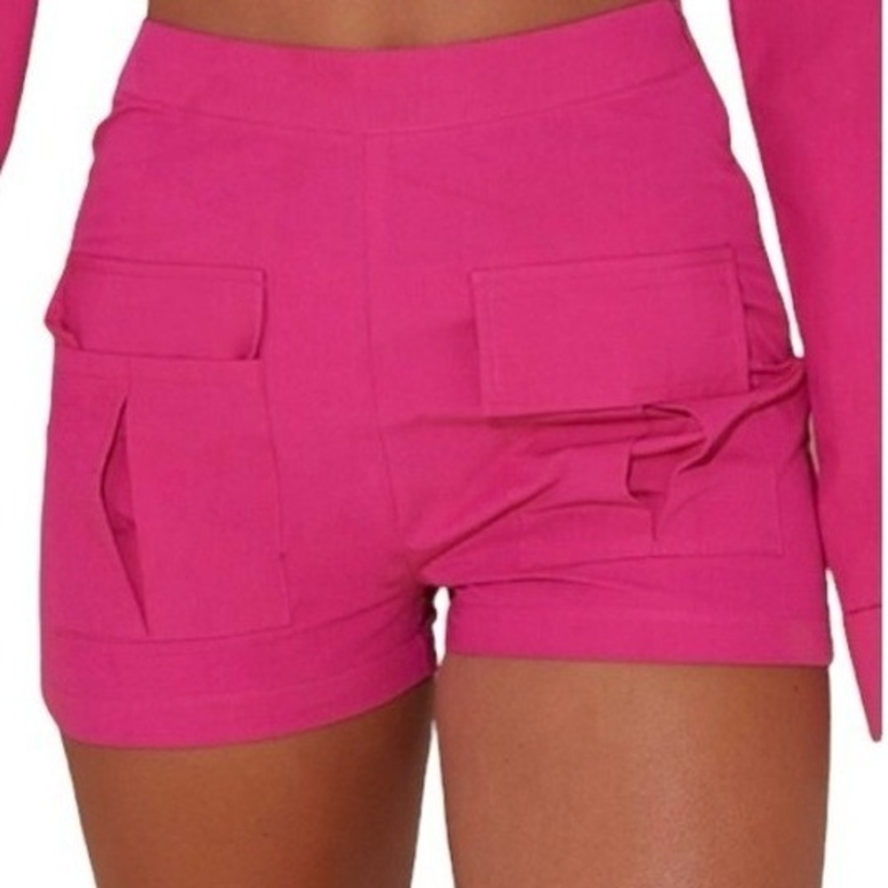 PrettyLittleThing Cargo Shorts Womens 8 Hot Pink High Waist Utility Summer Mini